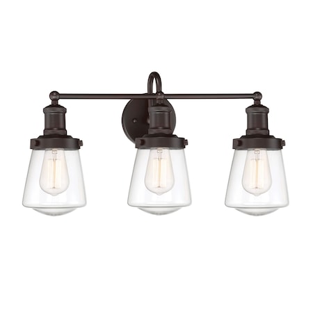 Designers Fountain Taylor 22.75in 3-Light Satin Bronze Industrial Indoor Vanity Light with Clear Glass Shades 69503-SB